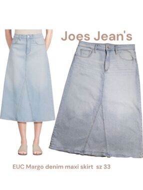 joes jeans denim maxi skirt margo midi A-line light wash jean skirt women's 33